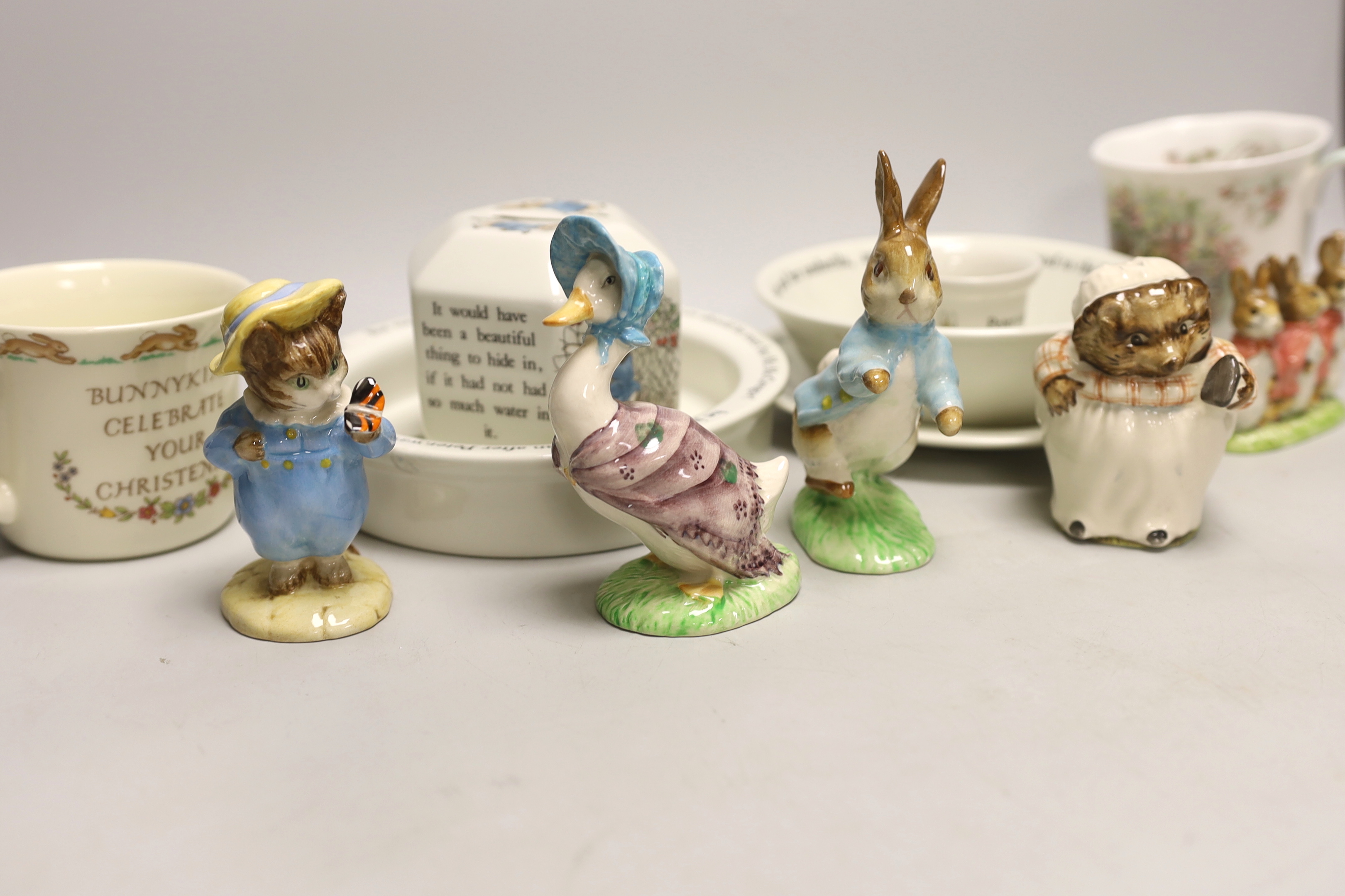 Five Beswick Beatrix Potter characters, and other related tableware